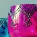 Moroccan Votive Holder with Fuschia Pink Glass and Gunmetal Accents