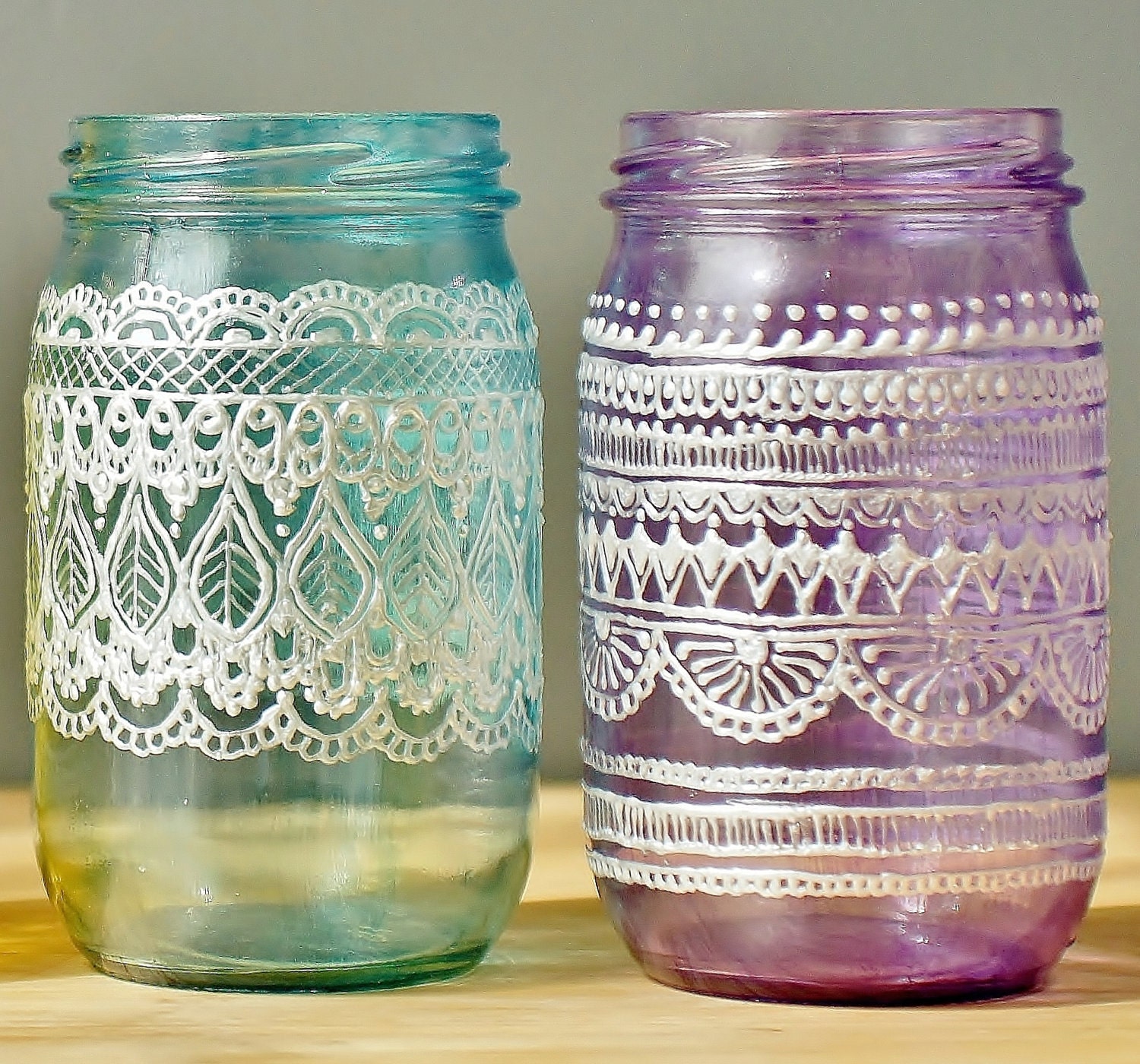 Festive Spring Mason Jars- Handpainted Moroccan Inspired Mason Jars with Pearl White Detailing