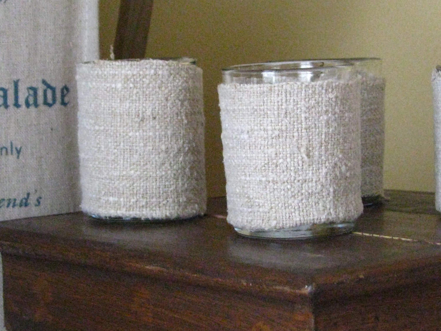 European Grain Sack / Flour Sack Covered Votives-SET