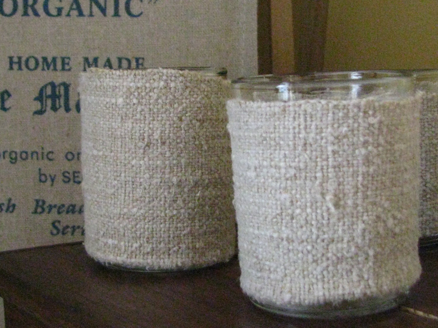 European Grain Sack / Flour Sack Covered Votives-SET
