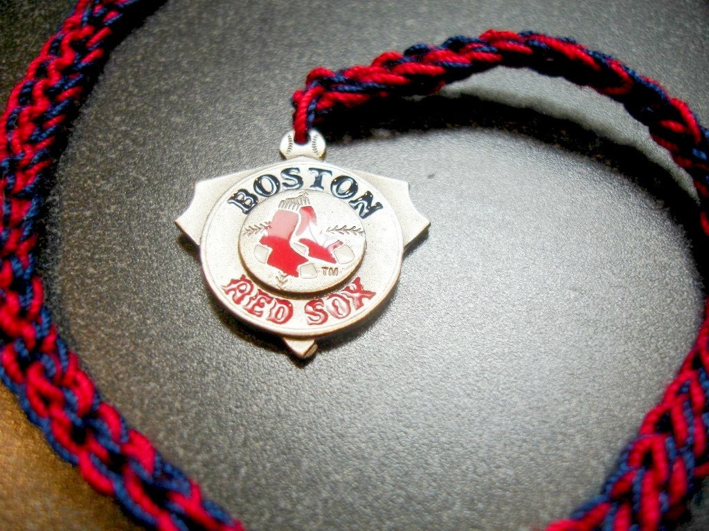 Boston Red Sox Crochet Bookmarker - Red and Blue MLB Book Thong with Official Silver Charm - Great gift for boys or men