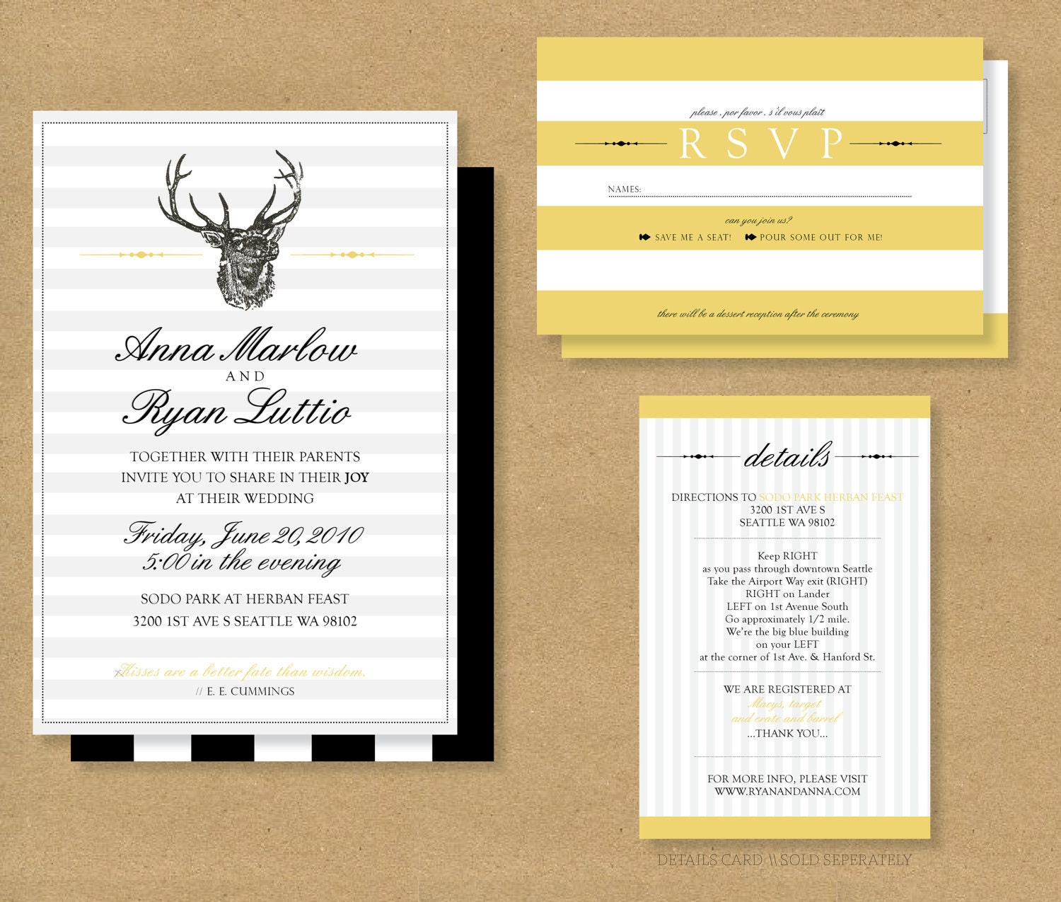 ANTLERS Wedding Invitation // Invitation and RSVP Card