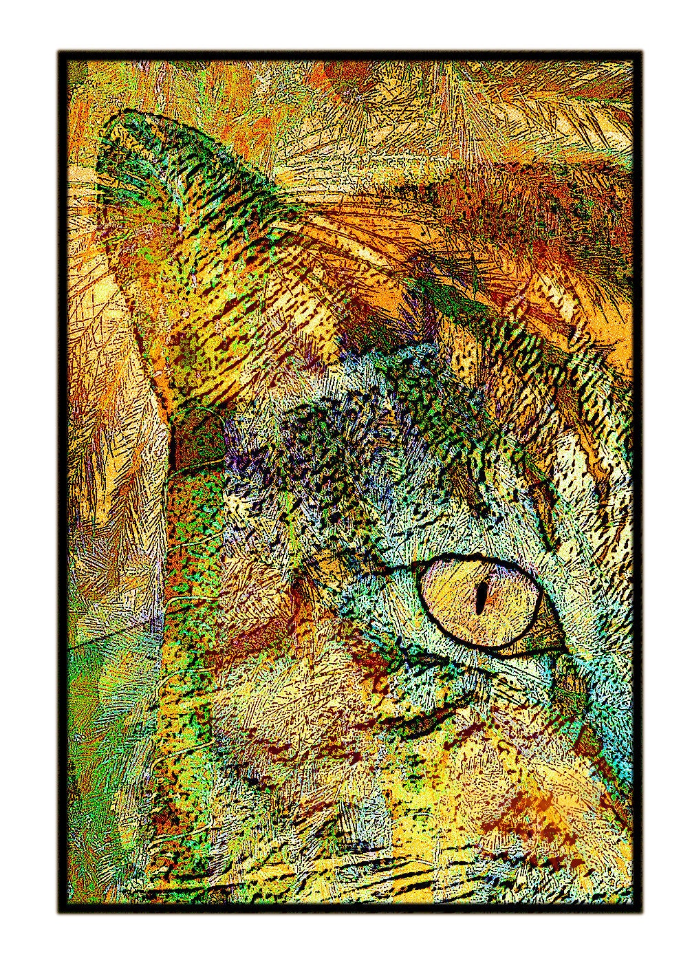 Nature Cat with Palm Trees-5 x 7 Art Card For Cat Lovers - Premium Matte, Card - Rich Colors, All Occasion Nature Card