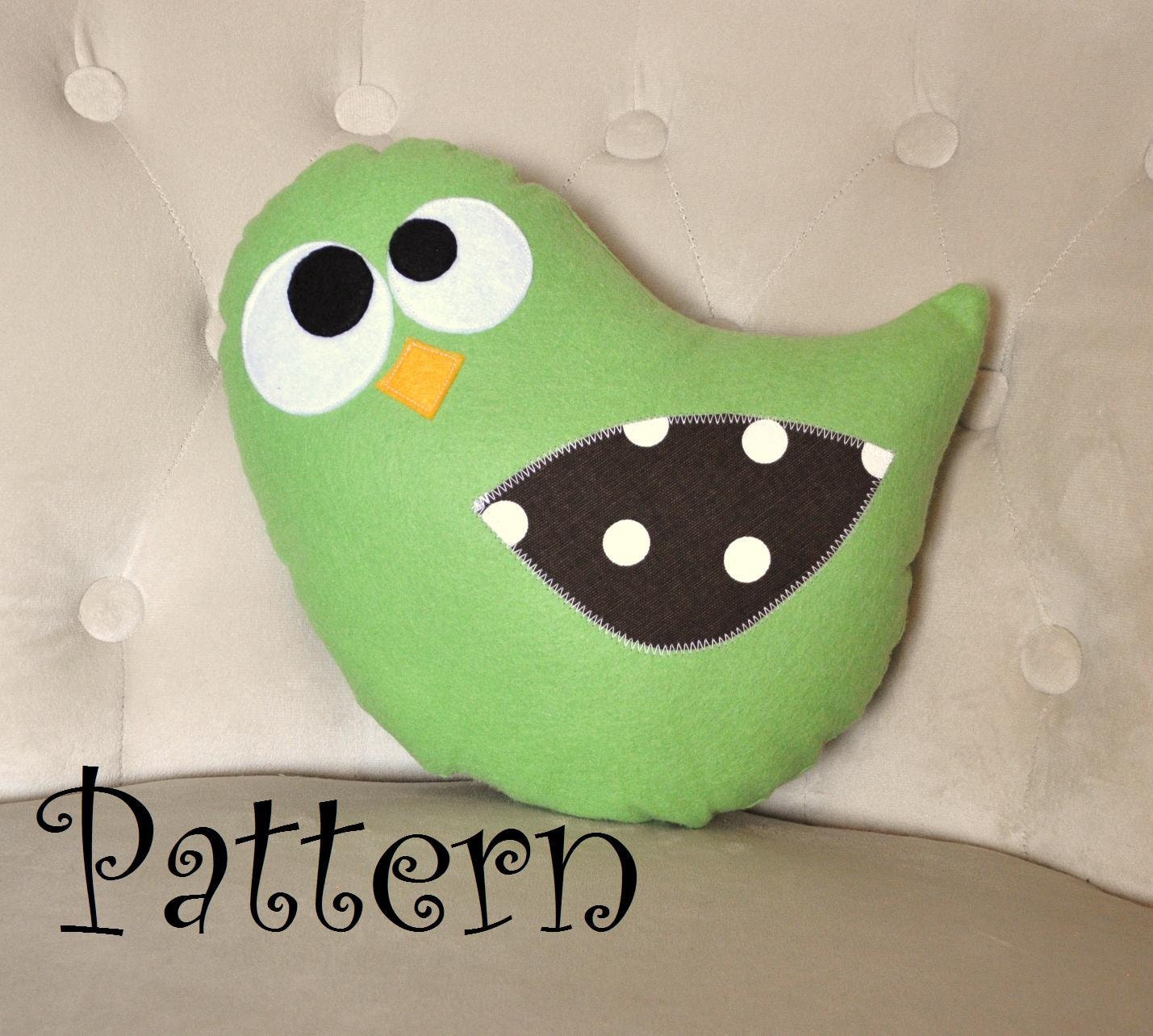 Bird Plush Pillow PDF - Tweeter the Bird Plush Pillow Tutorial Printable e pattern e book DIY