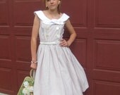 50s nautial sundress, vintage full circle skirt, double-breasted sailor details