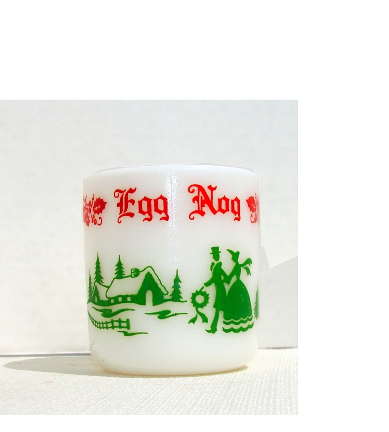 6 Retro Entertaining Milk Glass Vintage Cups - Red & Green Small Egg Nog Mugs - Mid Century Vintage Kitchen