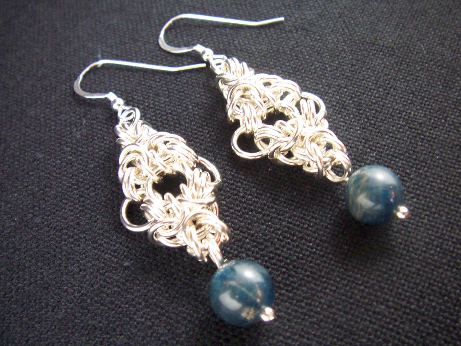 Sterling Silver & Apatite Byzantine Tripoli Chainmaille Earrings