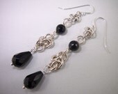 Sterling Silver & Onyx Graduated Four Winds Chainmaille Earrings