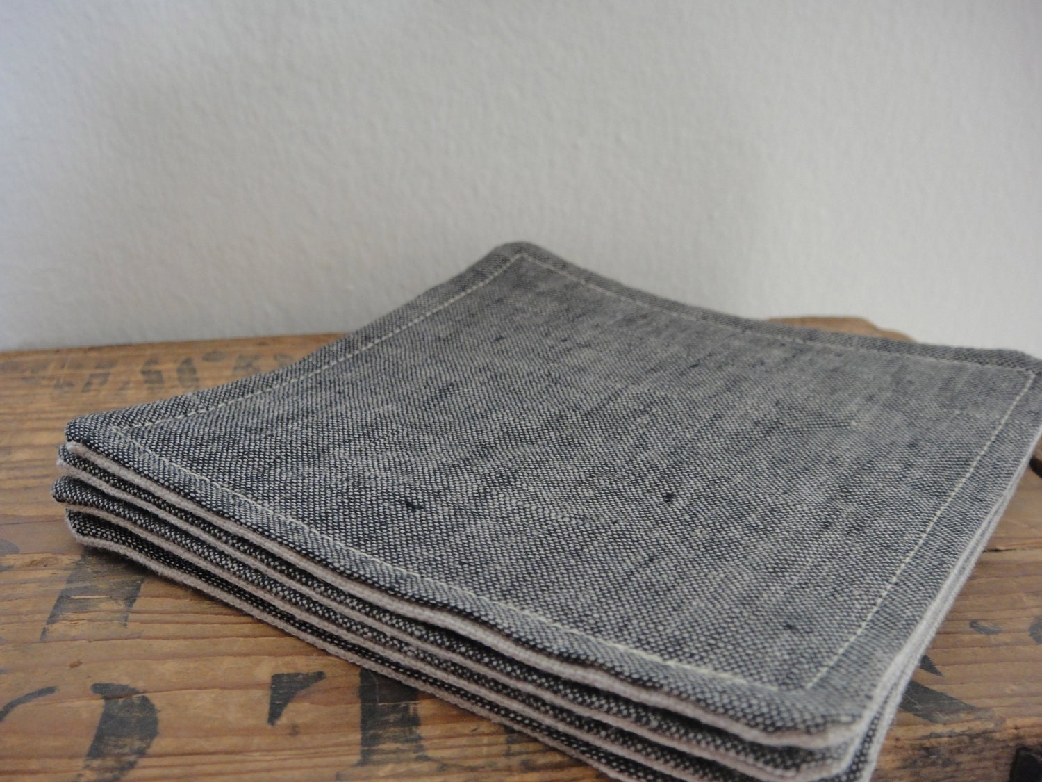 Fabric Coasters, 100% Linen Gray & Beige(Set of 4), reversible coasters