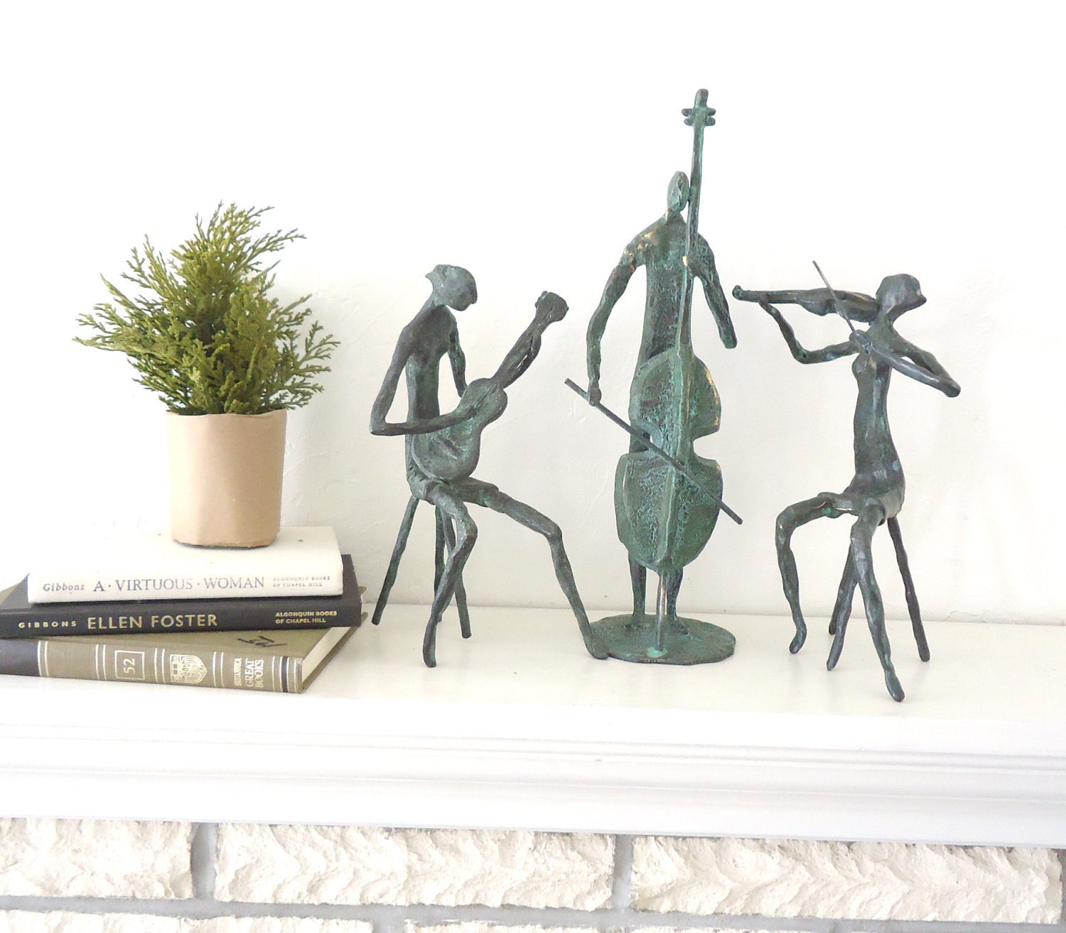 Violin player bronze sculpture verdigris patina musical art decor