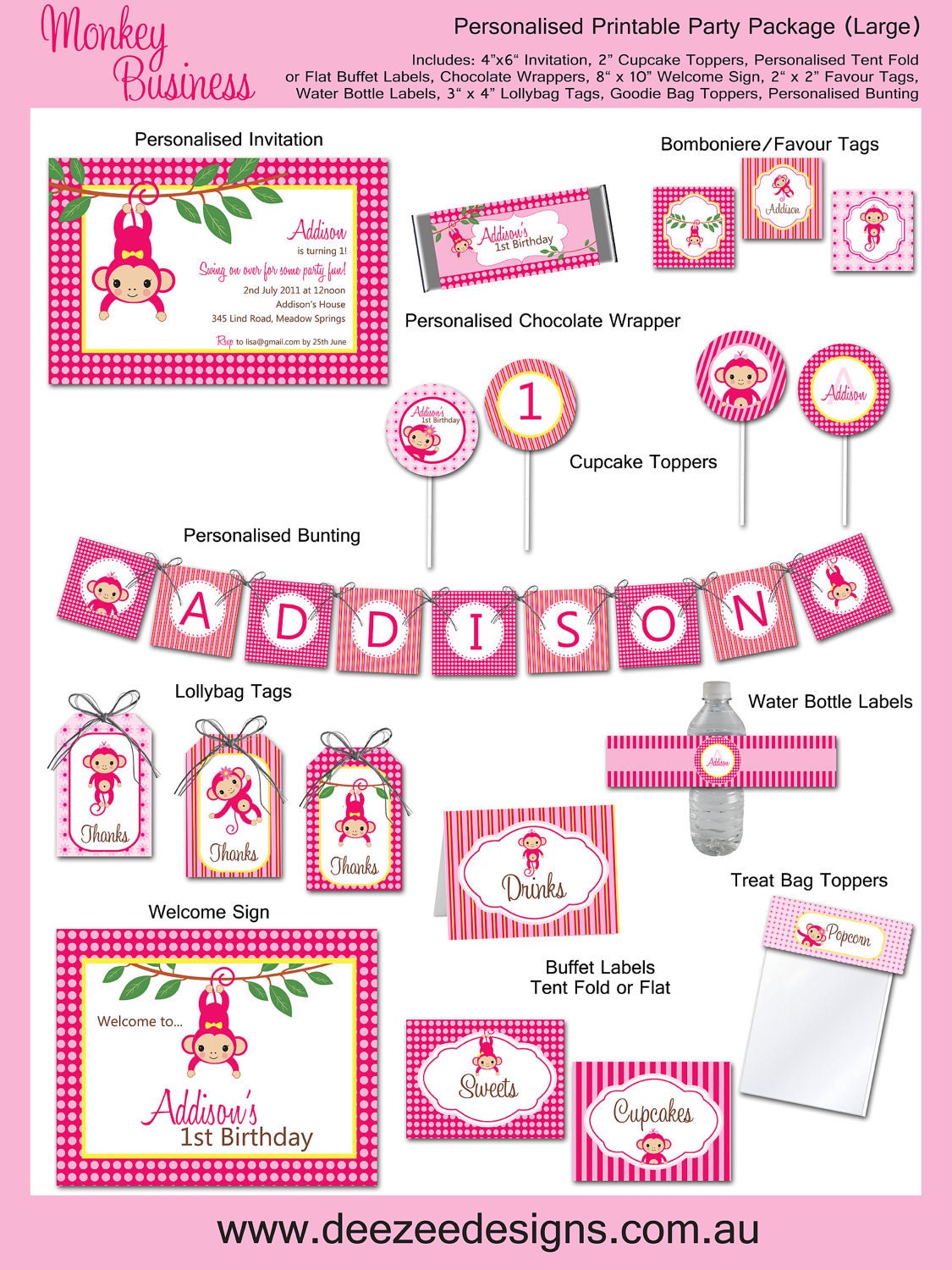 Personalised Monkey Birthday Party Printable Package - You Print Il_170x135