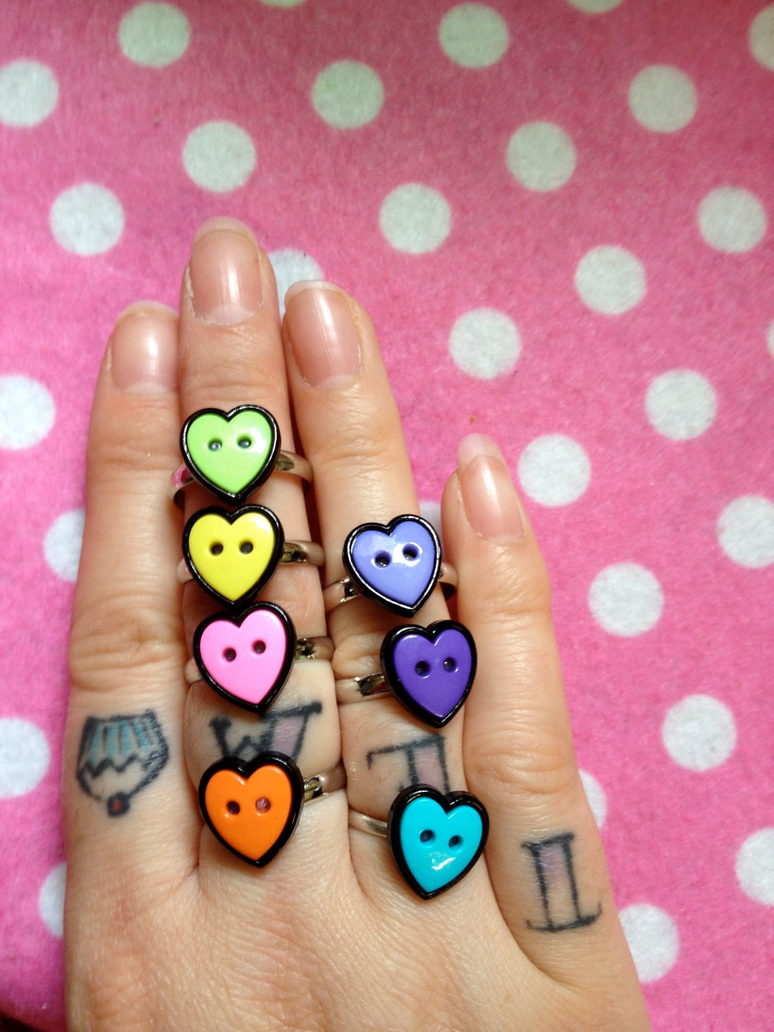 Tiny Upcycled Button Love Heart Ring Choose One