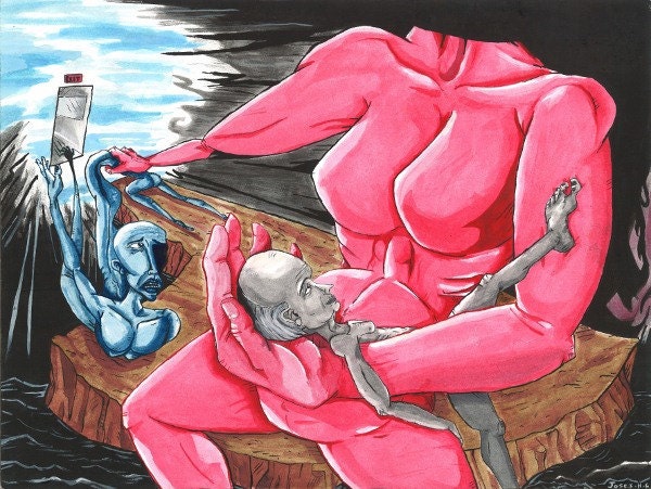 Surreal Watercolor Art: Can't Let Go  -- Oedipus Art, Psychology Print
