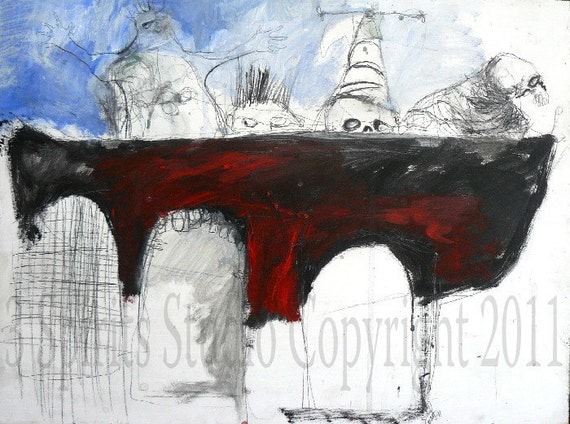 Original Mixed Media Drawing and Painting on Wood Panel - "Parting Words"