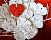 White Heart Favor Gift with Butterfly, Crystals for Valentines wedding ornament on a satin ribbon