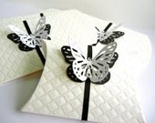 Pillow Favor Gift Box - White Emboss Quilt with ribbon and butterfly with Crystals.