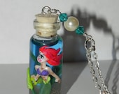 The Little Mermaid, Ariel With Flounder Inside the Bottle Necklace, Disney's Little Mermaid Inspired Necklace