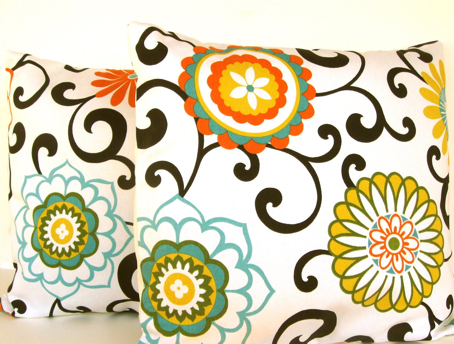 PAIR Decorative Throw Pillow Covers - 18" X 18"  or various sizes  - Swirls of Color
