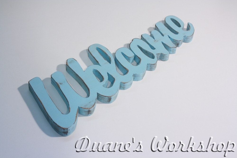 Wooden Welcome Sign, Wall hanging, turquoise, Shabby chic, beach decor, wooden letters, home decor, Housewares, Wall Decor