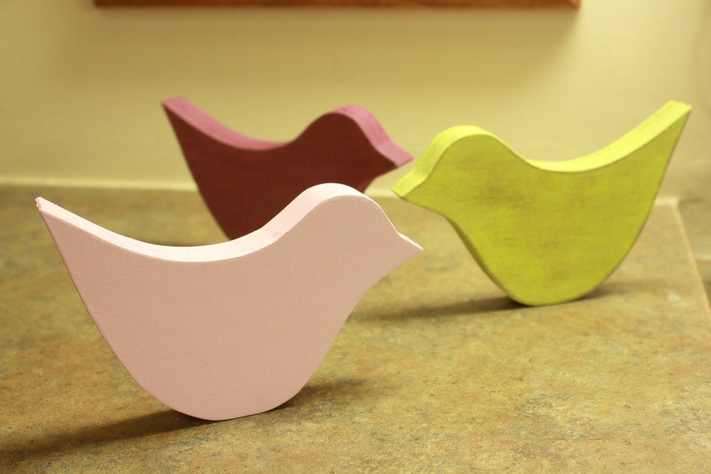 Wooden wood Bird, love birds, Shelf Art, shower favors, wedding, nursery decor, wooden animals, home decor, spring decor,