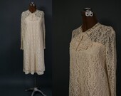1960s / 1970s Vintage Crew Neck Lace Dress, Wedding / Bridal, S / M / L