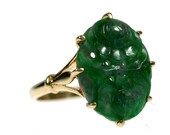 Vintage Ecco 10k Gold Carved Jade Ring, 1930s, size 6.5