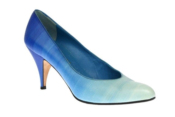 Size 7 Vintage Ombre Blue Leather High Heels, Bridal / Wedding