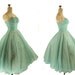 50s Fifties Strapless Ball Gown Dress, XS Aqua Chiffon & Pearls