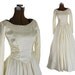 Vintage 1950s Satin Wedding Dress, Long Sleeves with Lace, XS - S