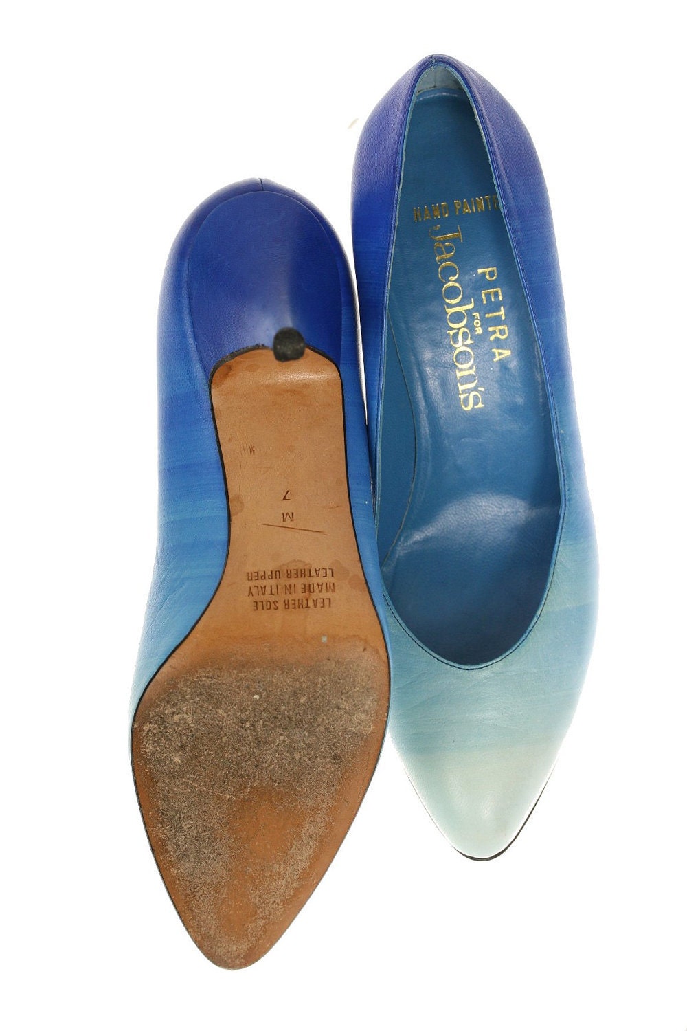 Size 7 Vintage Ombre Blue Leather High Heels, Bridal / Wedding