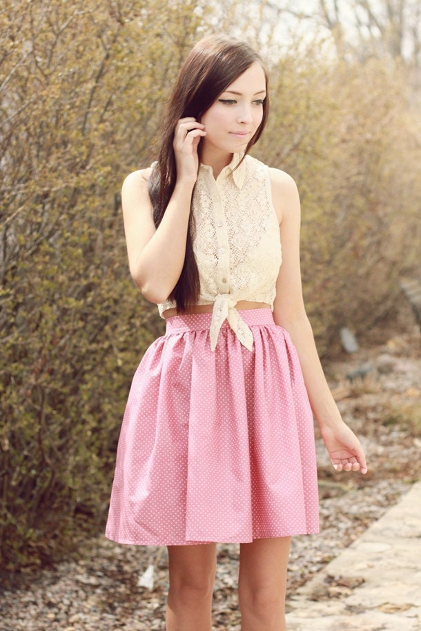 Ice Cream Parlor // Pink Polka Dot Skirt with Pockets