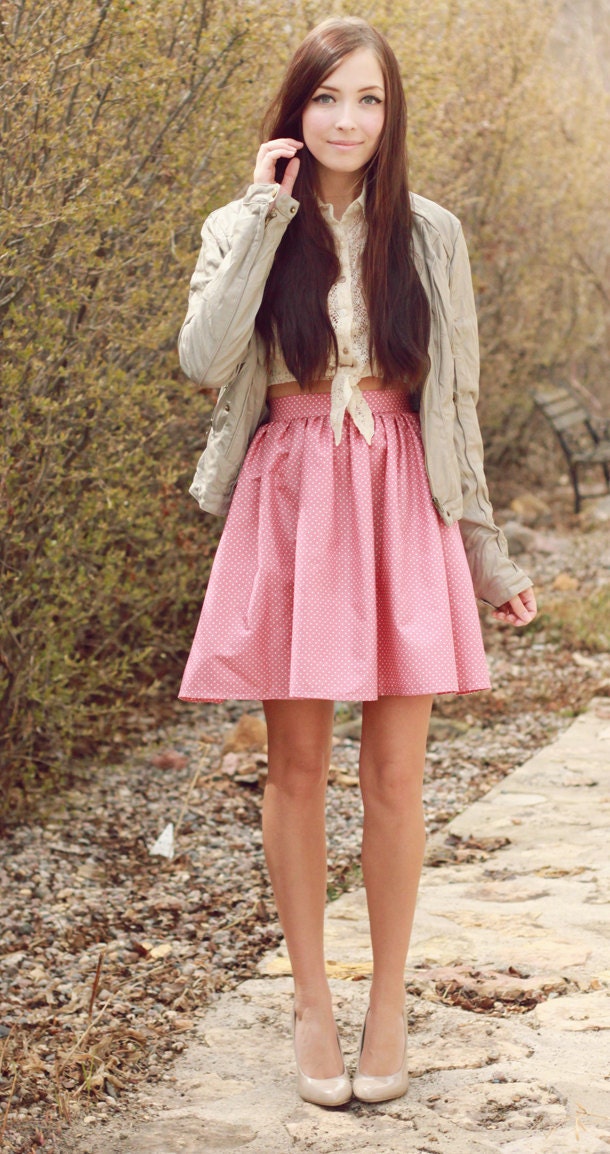 Ice Cream Parlor // Pink Polka Dot Skirt with Pockets