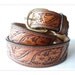 Western Silver Creek Tooled Money Belt - Genuine Leather Belt - Size 42 - Removable Buckle - Leegin Brighton