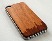 San Francisco Skyline Etching on Real Wood iPhone Skin Sticker
