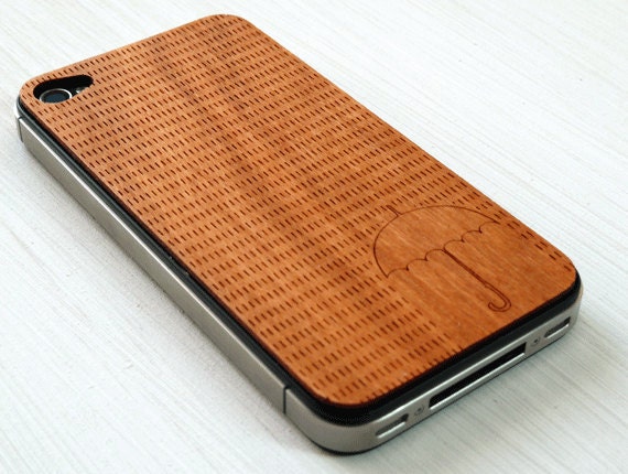 Rainy Day Etching on Real Wood iPhone Skin Sticker