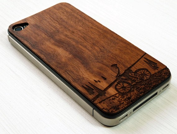 Fall Bicycle Landscape Etched on Wood iPhone Skin Sticker