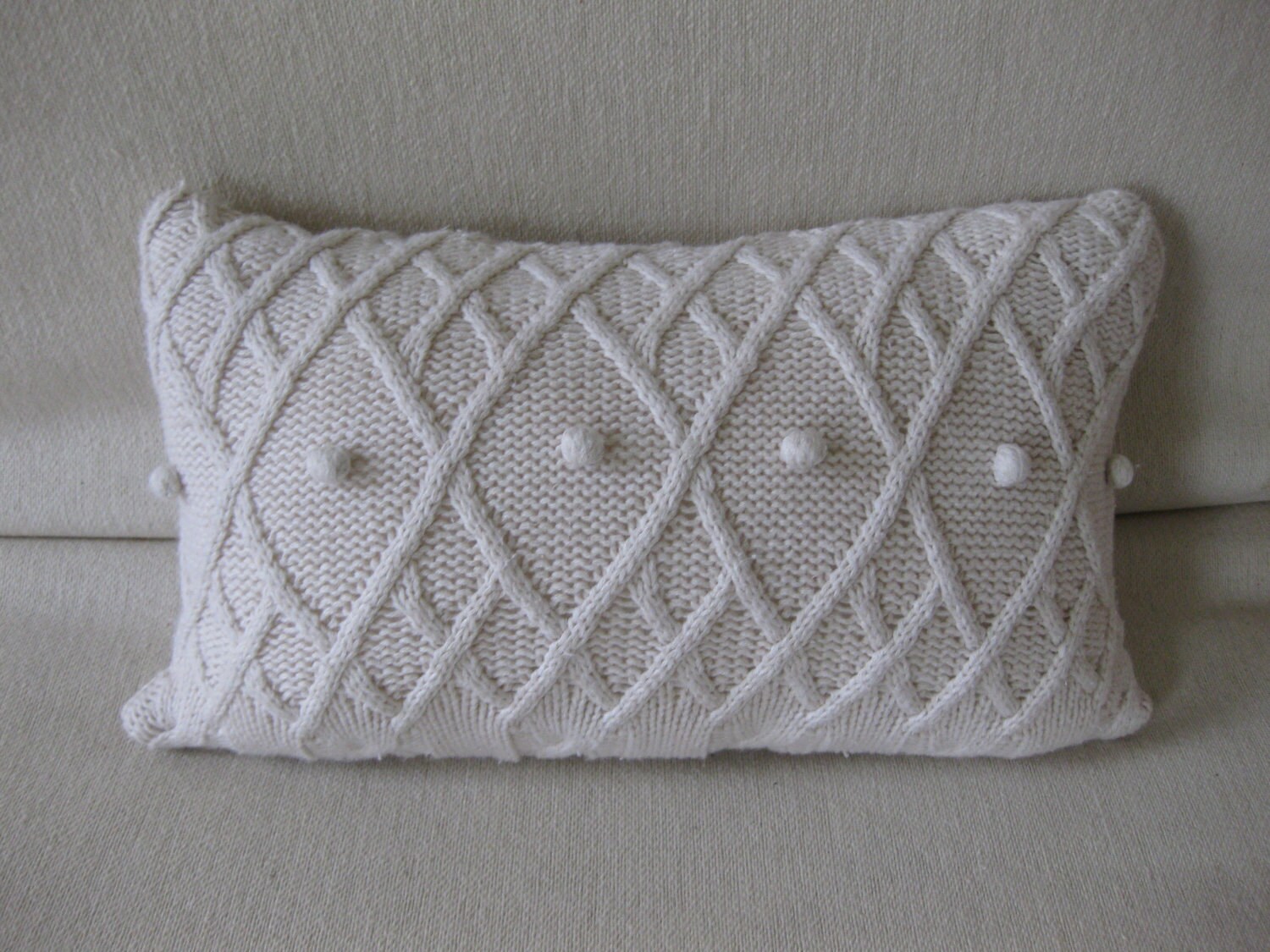 Upcycled sweater pillow cream cable knit by veejaa on Etsy