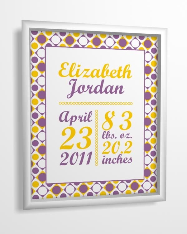 Birth Print, Custom Birth Stats, Nursery Art, Baby Name Print for Girls 8x10, 11x14 or 16x20 PRINTABLE