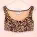 90s Dotti Faux Fur Animal Print Zipper Crop Top / Bralet
