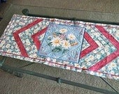 Quilted Blue Table Runner With Daisies