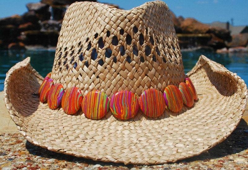 Handwoven Straw Hat with Marbled Band