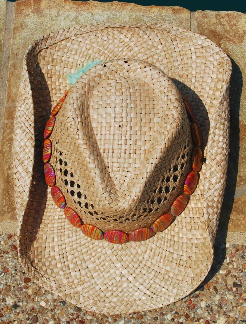 Handwoven Straw Hat with Marbled Band