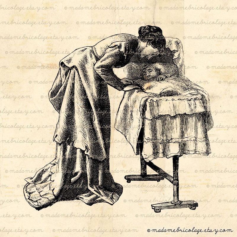 Victorian Woman with Baby, Mother - Digital Download  for Iron on Transfer, Papercrafts, Pillows, T-Shirts, Tote Bags, Burlap, No 00443