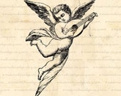 Cupid Playing on Mandoline, Angels, Digital Image Download, Iron on Transfer, Papercrafts, Pillows, T-Shirts, Tote Bags, Burlap, No 00541