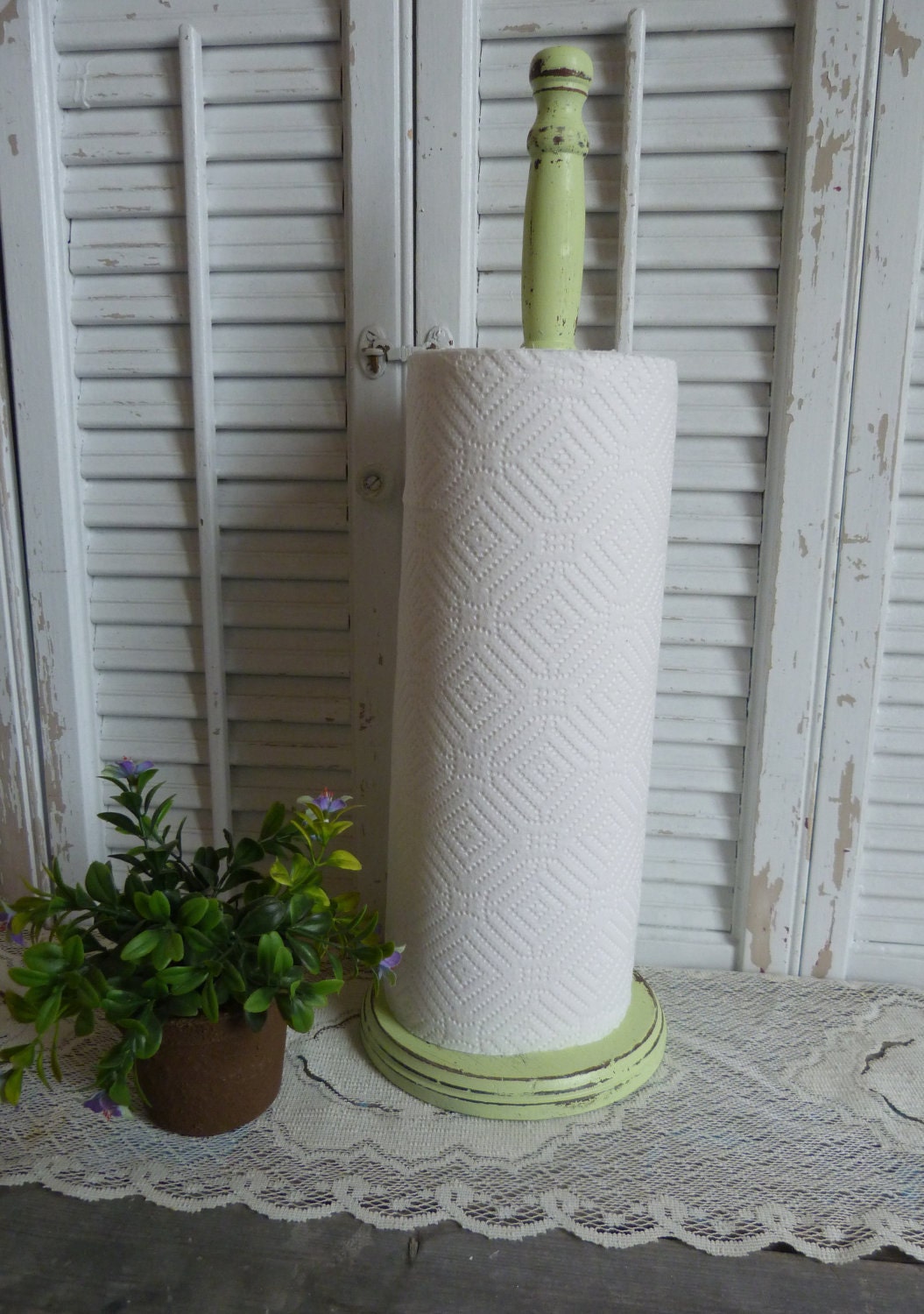 Upcycled Apple Mint Green Paper Towel Holder Kitchen Napkin Holder Cottage Chic Kitchen Organizer