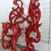 Vintage Wall Red Ornate Candle Holders / Hollywood Regency Candle Sconces / Ornate Sconces