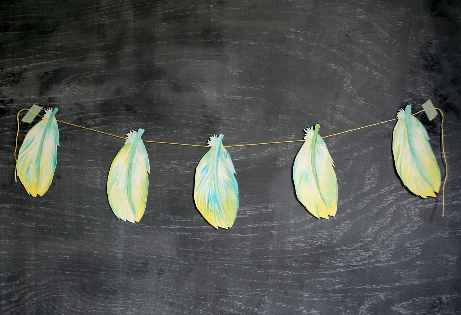 Hand Painted Feather Garland, Green Canary