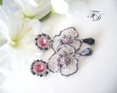 Clearance SALE-Wire crochet earrings,Sterling silver lever back earrings,First Snow Winter earrings,Light Rose and fresh water Pearls
