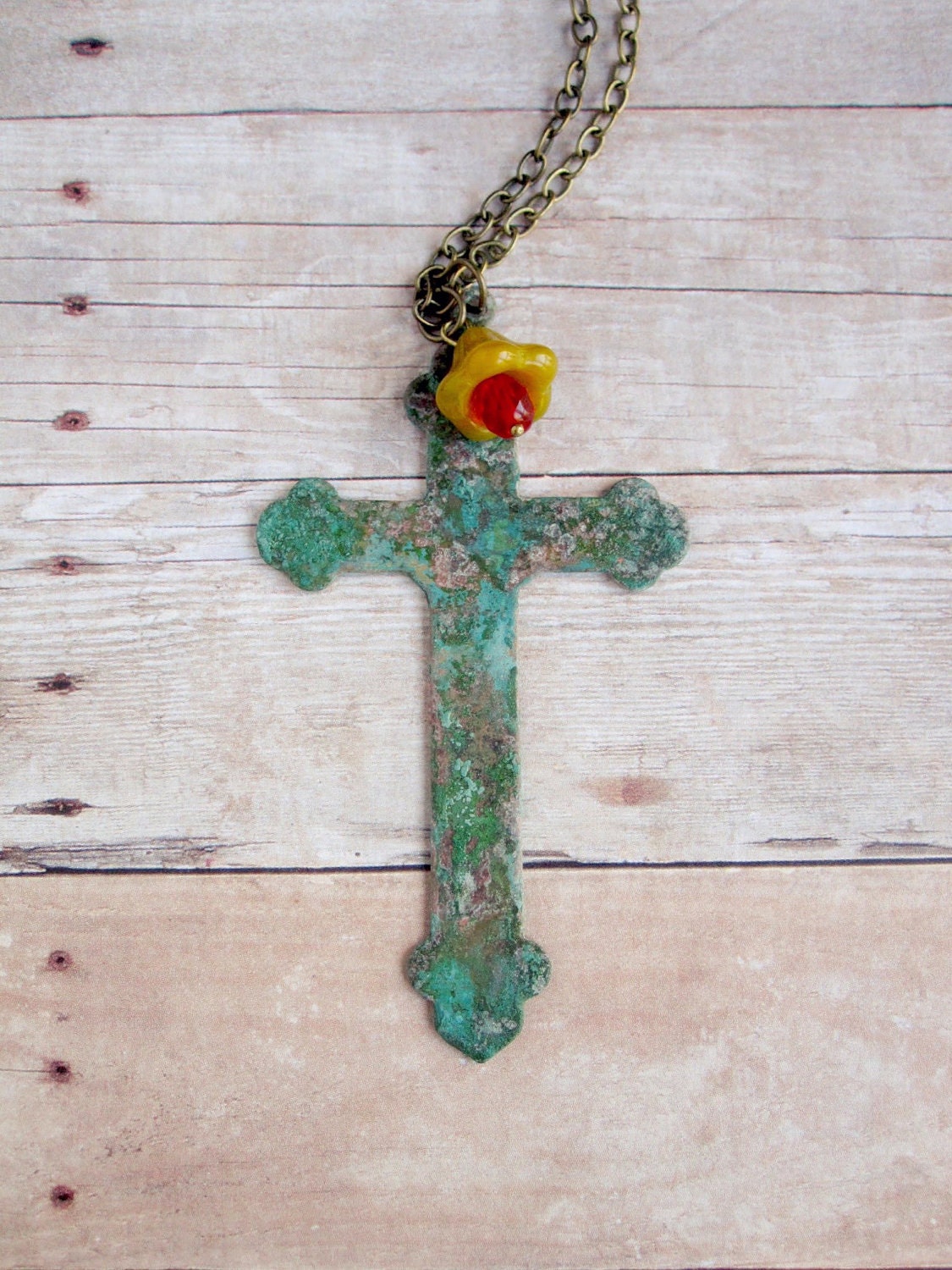 Cross Necklace Verdigris Cross Patina Jewelry