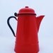 Large Red Enamel Coffee Pot, Shabby Chic. Rustic Pitcher. Enamel Pitcher.